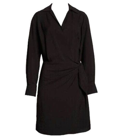 Vince Black Long Sleeve Wrap Midi Dress| Size XL - Picture 6 of 14